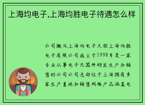 上海均电子,上海均胜电子待遇怎么样