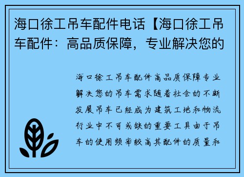 海口徐工吊车配件电话【海口徐工吊车配件：高品质保障，专业解决您的吊车需求】